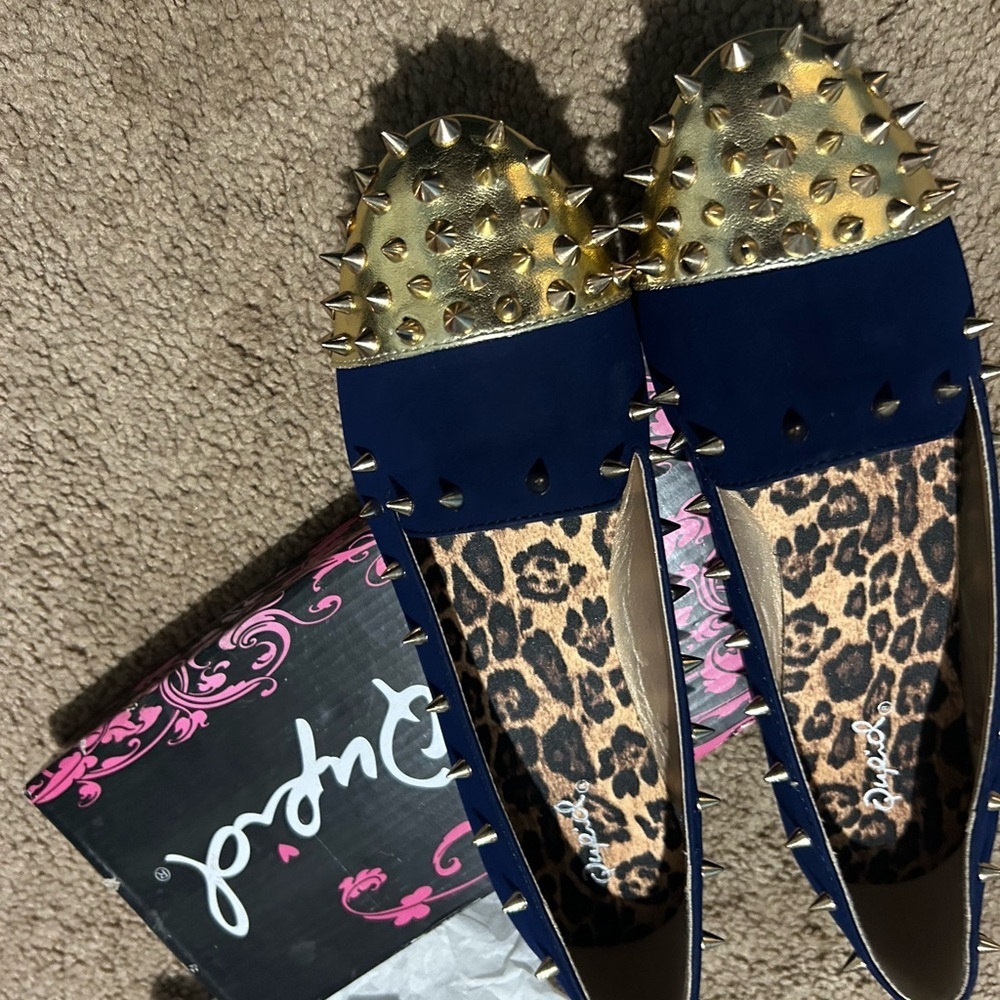 Royal Blue and Gold Studded Flats - Picture 5 of 7